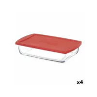 boîte à lunch borcam rouge transparent verre borosilicaté 1,3 l (4 unités)