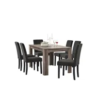 table de salle à manger (chêne antique) + 6 chaise de salle à manger en gris foncé - 140x90cm helloshop26 03_0004238