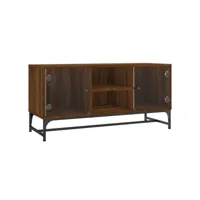 meuble tv, banc tv, meuble de rangement avec portes en verre chêne marron 102x37x50 cm pwfn17949
