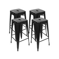 4 tabourets de bar hombuy en fer, chaises de bar - 48 x 48 x 76 cm (l x p x h) - noir