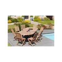 harris - table de jardin 10/12 personnes - ovale double extension 200/300*120 cm en bois teck