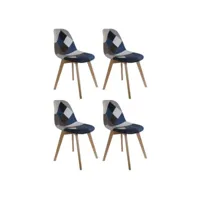 paris prix - lot de 4 chaises patchwork colmar 85cm bleu