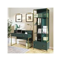 bureau console avec 4 tiroirs collection douglas coloris vert et doré