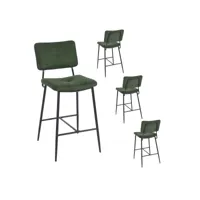 lot de 4 tabouret de bar rétro avec dossier et repose-pieds, siège rembourrés de 69 cm de haut, cadre en métal, chaises hautes en tissu vert