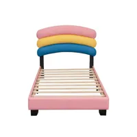 lit d'enfant rose lit rembourré 90 * 200cm, cadre à lattes, lit en cuir pu en forme d'arc - en - ciel (matelas non inclus)