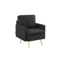 fauteuil adam tissu noir  avec piètement en métal doré