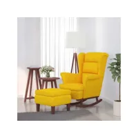 vidaxl chaise à bascule avec pieds en bois et tabouret jaune velours