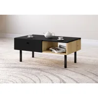 table basse - 90 cm - chêne artisan - noir mat - style moderne tulia