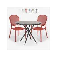 table ronde noire 80cm + 2 chaises jardin terrasse bar restaurant valet dark