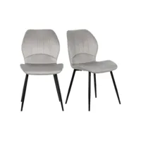 lot de 2 chaises en velours gris clair avec pieds métal noir - emilio