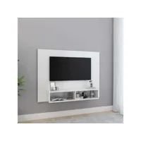 meuble tv mural blanc brillant 120x23,5x90 cm 2