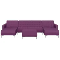 canapé panoramique convertible en tissu violet 5 places avec pouf aberdeen 147252