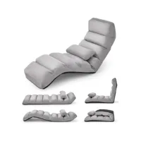 costway fauteuil relax salon en faux daim pliable, réglable sur 5 positions chaise de relaxation rembourrée fauteuil sol pour salon, mobilier de bureau, chambre (gris)