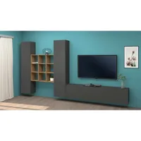 meuble mural dcarbon, ensemble de salon meuble tv avec 3 portes, meuble de salon polyvalent, 100% made in italy, cm 270x30h180, anthracite et érable 8052773867153