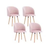 lot de 4 chaises de cuisine en velours fauteuil de repas salle à manger-rose