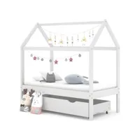 lit cabane enfant avec un tiroir blanc pin massif 70x140 cm