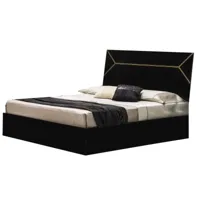 lit design bois noir laqué et tête de lit noire laquée et dorée diamanto-couchage 160x200 cm