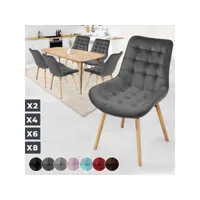 miadomodo® chaises de salle à manger - set de 6, scandinave, en velours, siège en pp, rembourré, pieds en hêtre, style nordique, gris foncé