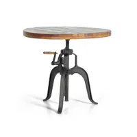 table basse en bois recyclé et fer coloris naturel / noir - diamètre 90 x hauteur 75/10 cm