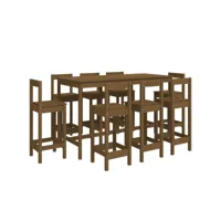 ensemble de bar 9 pcs, table et chaises de salle à manger marron miel bois de pin massif plq3390 meuble pro