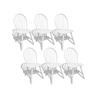 lot de 6 chaises à manger chaises à dîner, chaises de cuisine blanc bois d'hévéa solide qdtr57051