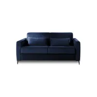 owen - canapé 3 places convertible - couchage quotidien - matelas 12 cm - en velours - lisa design - bleu nuit