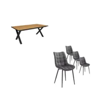 ensemble meubles table manger 200  chêne et noir industriel lot de 4 chaises de salle à manger chaise tapissée