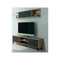 set de meuble tv et 1 étagère murale coloris chêne cambrian/graphite - longueur 180 x profondeur 39,6 x hauteur 49 cm