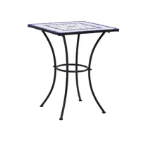 table de jardin carrée céramique bleu et métal noir keani