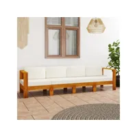 canapé fixe 4 places de jardin  sofa banquette de jardin et coussins blanc crème bois d'acacia meuble pro frco25033