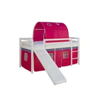 lit mezzanine pour enfant avec sommier toboggan tunnel rideau modèle rose foncé 90x200 cm lit06188