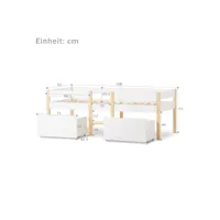 lit cabane lit d'enfant avec protection contre les chutes, pin massif-90x200 cm-blanc & chêne 2 tiroir de lit ycde001233