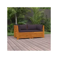canapé fixe 2 places de jardin  sofa banquette de jardin avec coussins bois d'acacia massif meuble pro frco55345