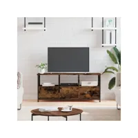 meuble tv - armoire de tv  banc tv  pour salon chêne fumé 102x33x45 cm bois d'ingénierie et fer -neww69462