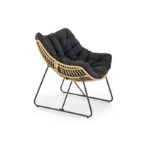 fauteuil lounge en rotin synthétique avec coussin et structure en métal bueno