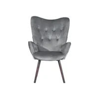 fauteuil scandinave chaise de canapé de loisirs rétro pour salon salle à manger bureau avec un revêtement en velours, accoudoirs rembourés et des pieds en bois massif, gris, 68*73*106cm
