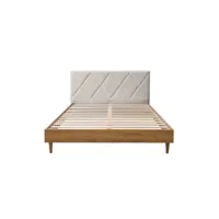 bobochic lit 140 x 190 cm ninon tête de lit avec rangement lattes massives et pieds en bois naturel beige