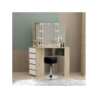 coiffeuse avec éclairage led miroir et tabouret 110x141,5x54 cm en mdf bois ml-design 490005278