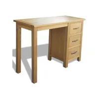 bureau table meuble travail informatique avec 3 tiroirs 106 cm bois de chêne massif helloshop26 0502127par2