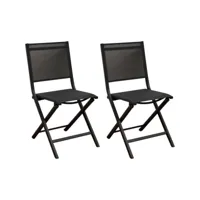 chaises jardin pliantes en aluminium thema (lot de 2) graphite, toile chinée noir