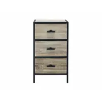 rebecca mobili petite table de chevet commode en métal et bois style industriel 3 tiroirs marron noir 66x35x25 cm re6602