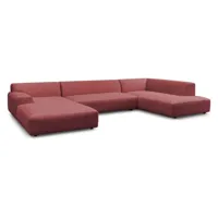 bobochic canapé panoramique fixe lavena tissu velours rouge  angle droit