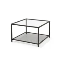 table basse carrée en verre trempé 2 niveaux étagère en maille cadre en métal pieds réglables transparent noir helloshop26 20_0004013