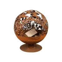 brasero métal globe feuille aspect rouillé, pour les soirées d’ambiance ø 58 cm ff294