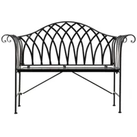 banc d'assise, banquette rectangulaire en fer forgé coloris noir - longueur 110 x profondeur 50 x hauteur 88 cm