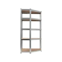 étagère d'angle à 5 niveaux, étagère de rangement, meuble de rangement argenté acier et bois d'ingénierie asw88151 meuble pro