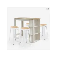 table haute 120x60cm en bois blanc +  4 tabourets style tolix galles ahd amazing home design