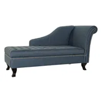 chaise longue, méridienne en polyester bleu et bois noir  - longueur 165   x profondeur 69  x hauteur 83  cm