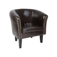 miadomodo® fauteuil chesterfield - en simili cuir et bois, avec éléments décoratifs en cuivre, 58 x 71 x 70 cm, marron - chaise, cabriolet, meuble de salon