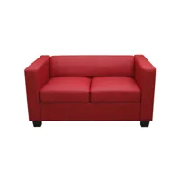 canapé, sofa lille, 2 places, 137x75x70cm, cuir reconstitué ~ rouge